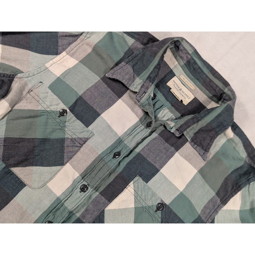 Denim & Supply Ralph Lauren Green Gray Plaid Utility Flannel Women's Shirt‎ XL